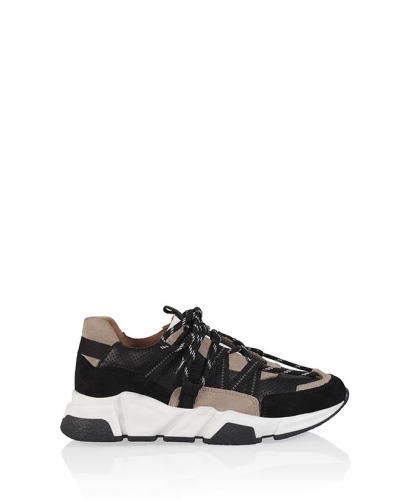 DWRS LABEL LOS ANGELES SNEAKERS SUEDE LEER ZWART/BEIGE