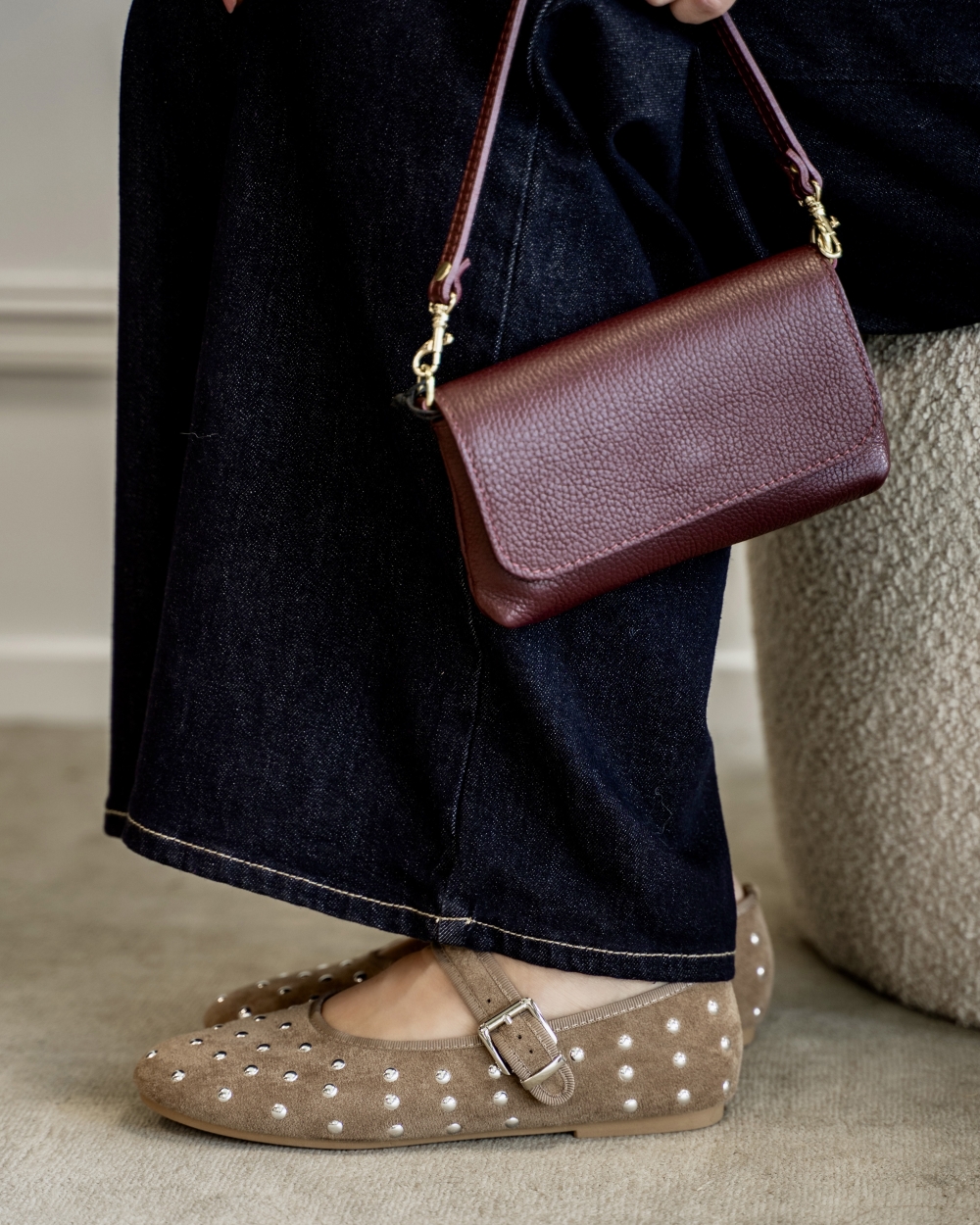 BALLERINA MET STUDS TAUPE