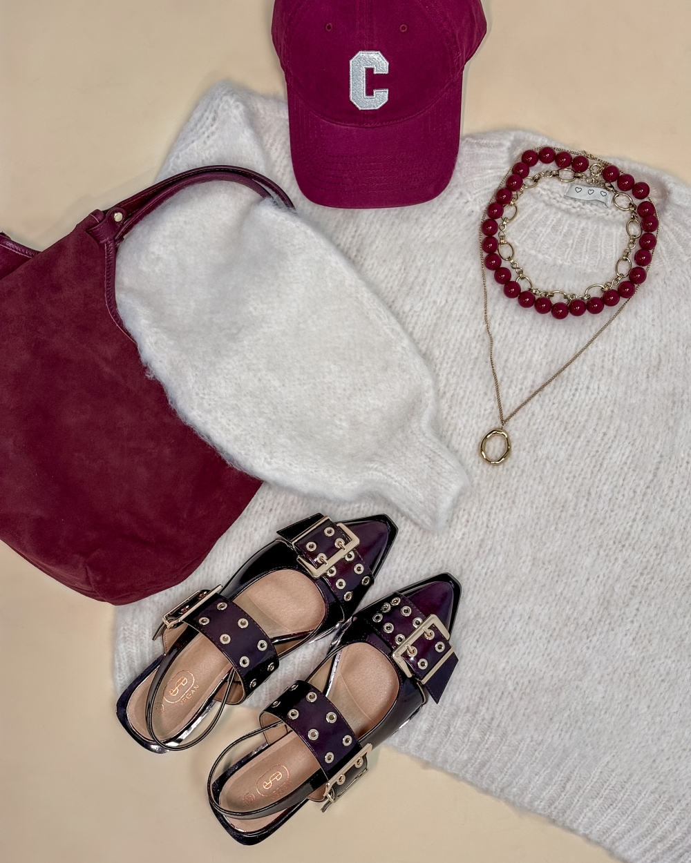 SLINGBACK BORDEAUX GOUD