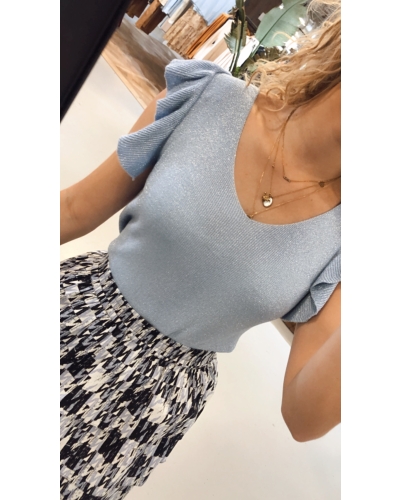 Gossip LUREX RUFFLE TOP BLAUW