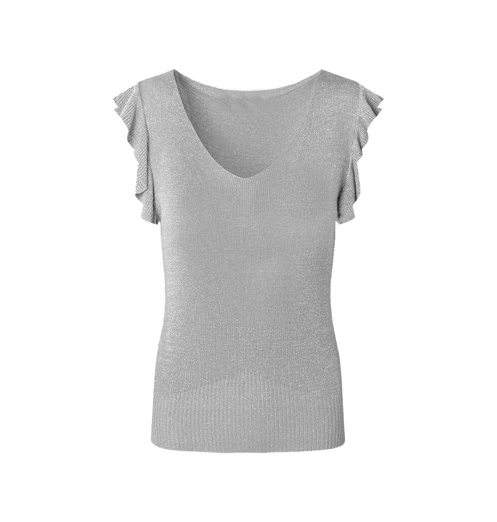 LUREX RUFFLE TOP GRIJS