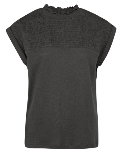 YAYA SMOCKED TOP BELUGA BLACK 