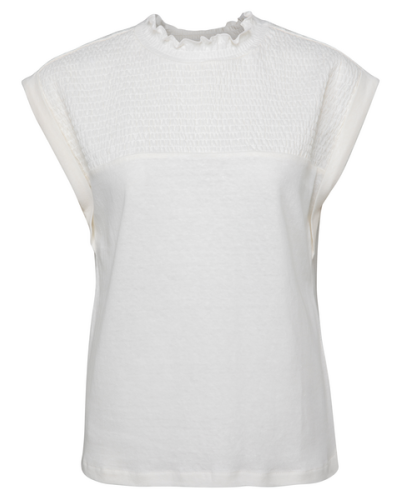 YAYA SMOCKED TOP OFF WHITE