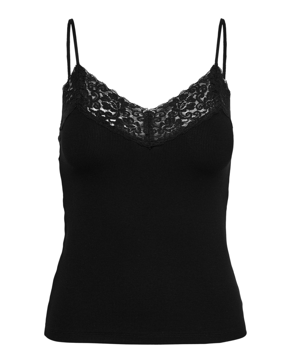 ONLY TILDE RIB LACE TOP ZWART