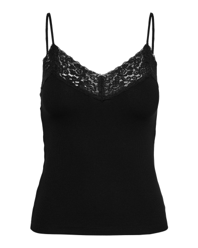Only ONLY TILDE RIB LACE TOP ZWART