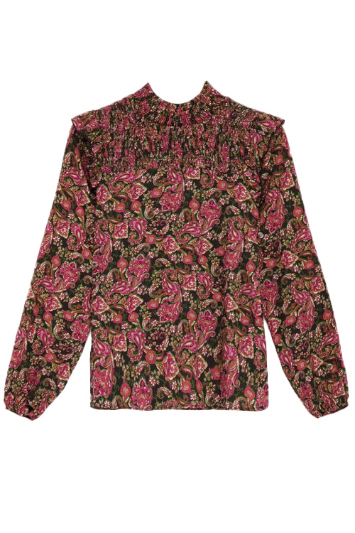TOP PAISLEY SMOCK ROZE/GROEN