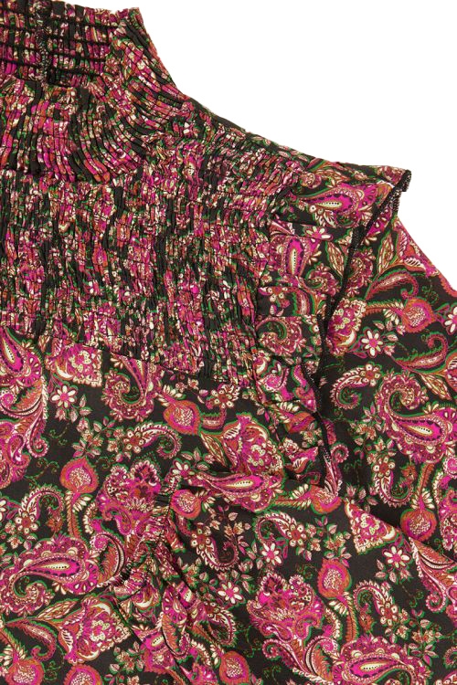 TOP PAISLEY SMOCK ROZE/GROEN