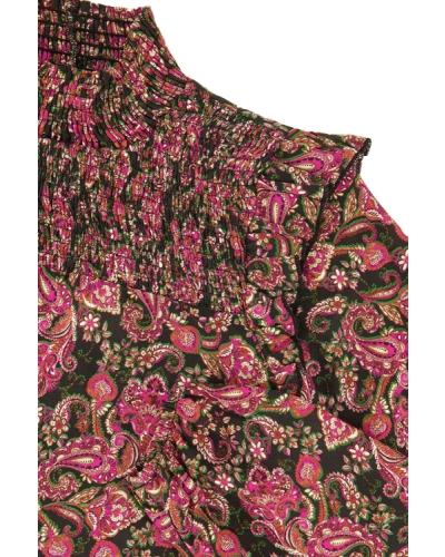 TOP PAISLEY SMOCK ROZE/GROEN