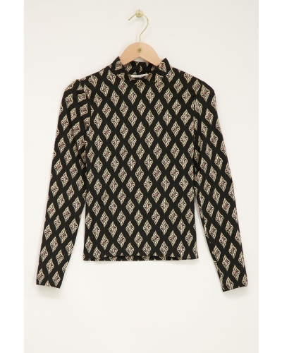 My Jewellery Zwarte top met beige geografische print