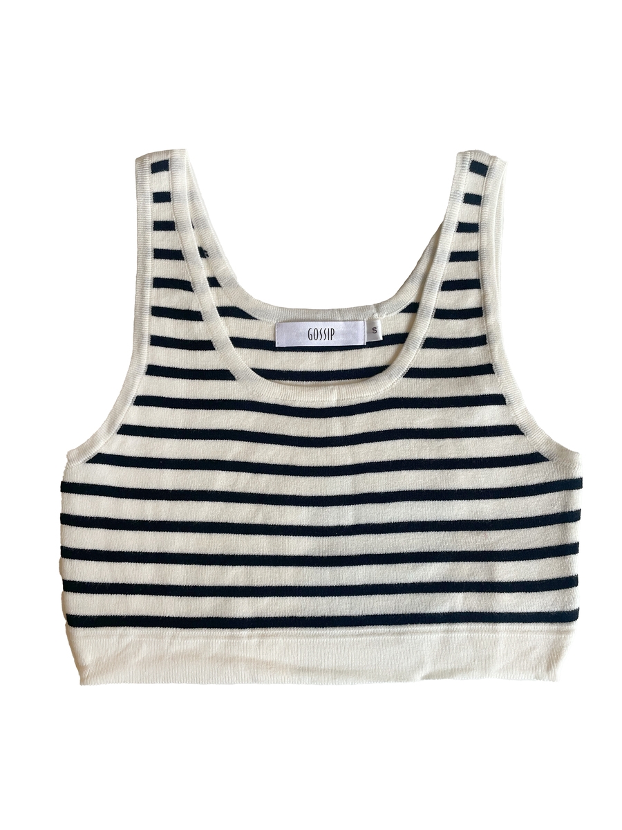 GESTREEPTE CROP TOP CREME ZWART