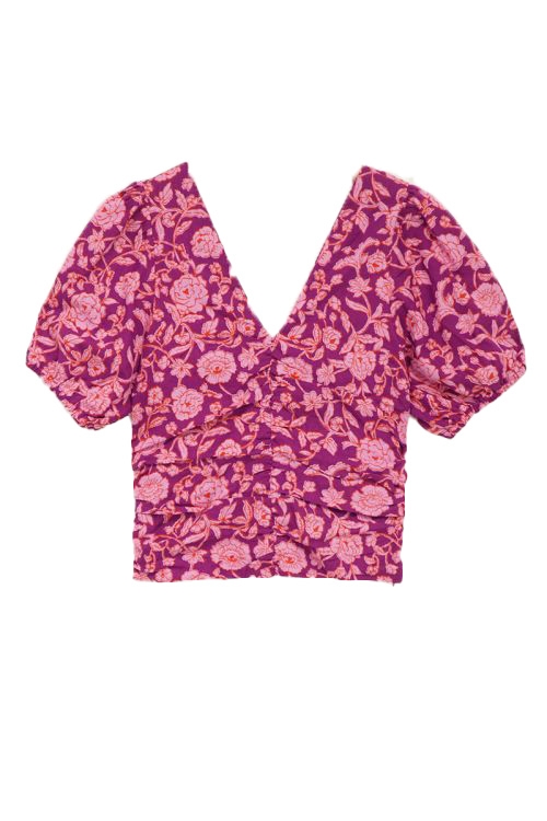 TOP WITH GATHERING AND FLOWER PRINT
