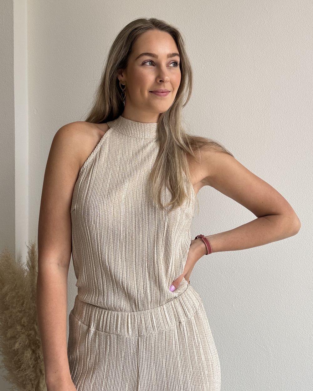 PLISSE LUREX TOP BEIGE