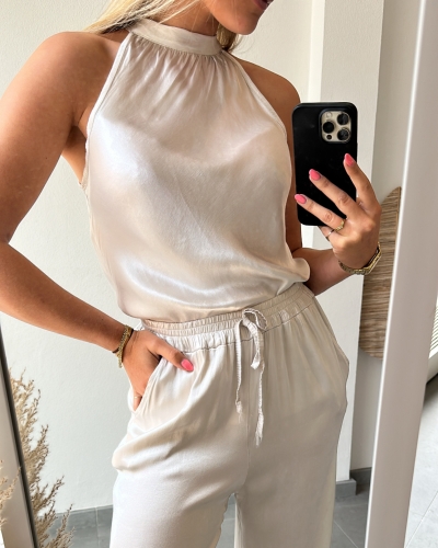 Gossip TOP SATIJN HALTER ECRU