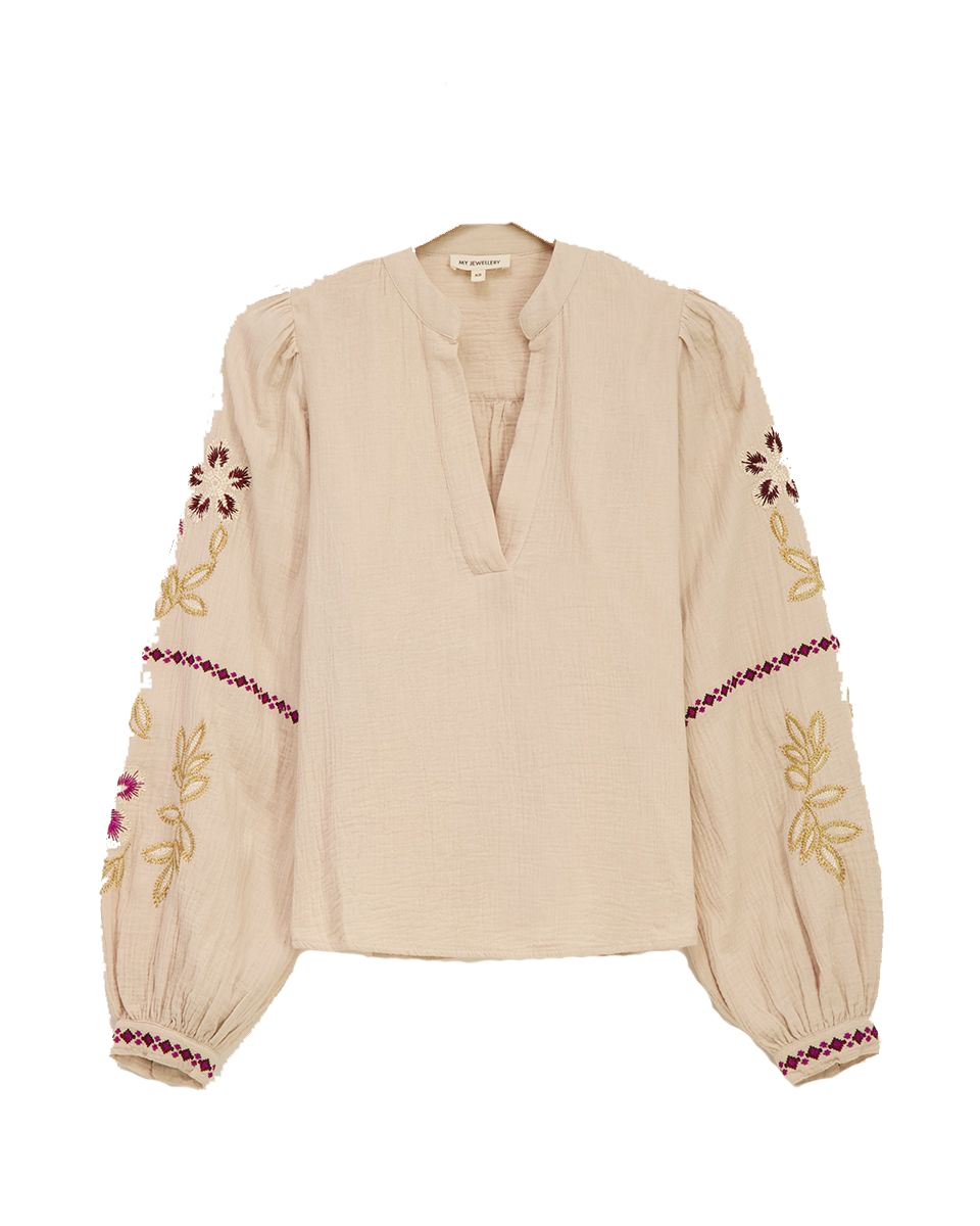 MOUSSELINE BLOUSE MET EMBROIDERY BEIGE