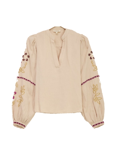 MOUSSELINE BLOUSE MET EMBROIDERY BEIGE
