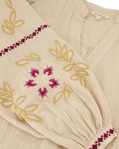 MOUSSELINE BLOUSE MET EMBROIDERY BEIGE