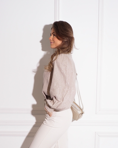 My Jewellery MOUSSELINE BLOUSE MET GLANS BEIGE