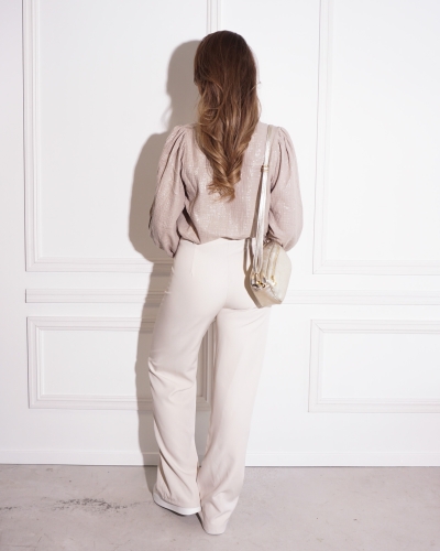 MOUSSELINE BLOUSE MET GLANS BEIGE