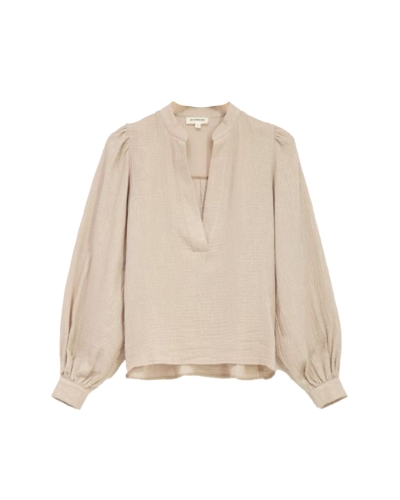 MOUSSELINE BLOUSE MET GLANS BEIGE