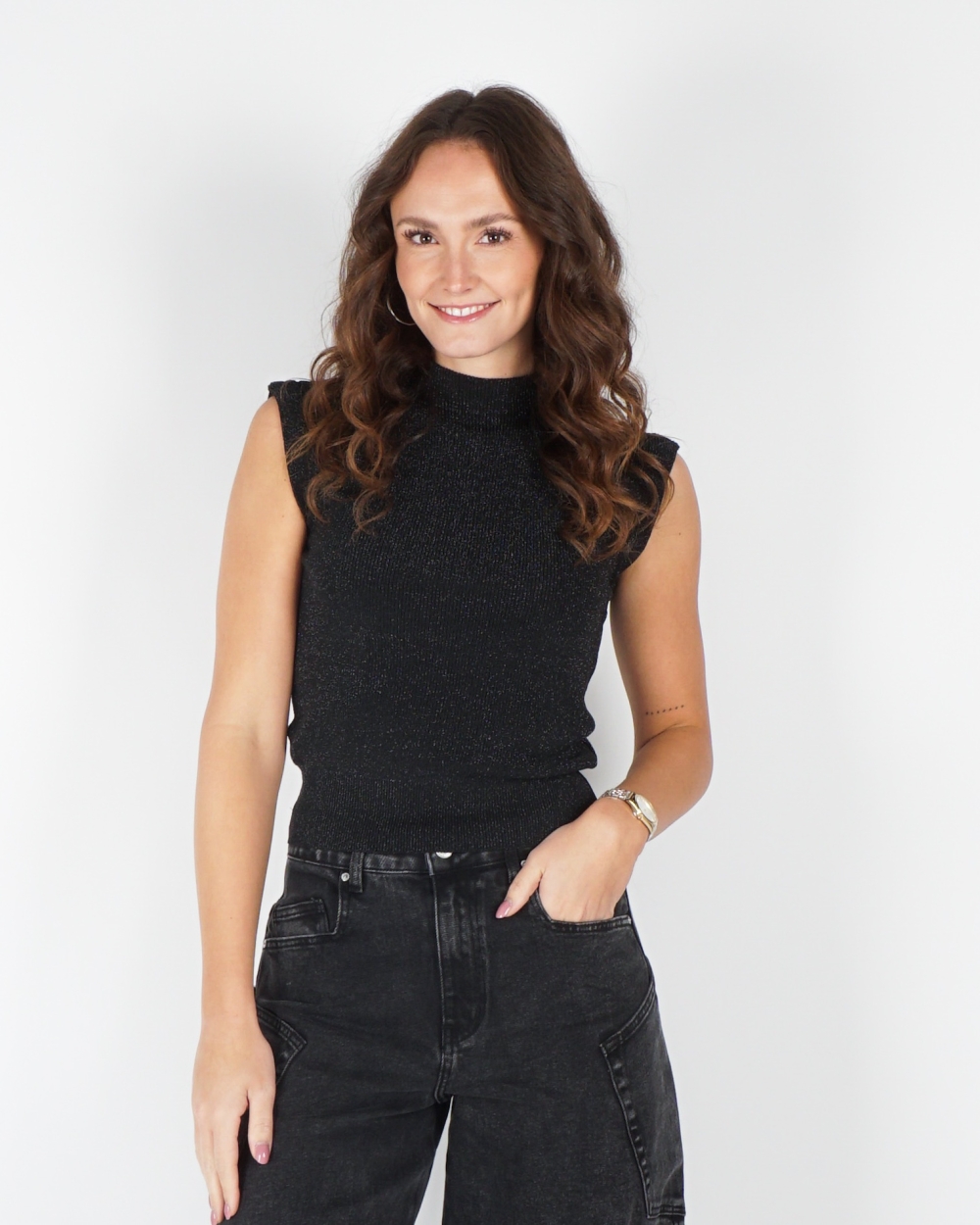 SPENCER TOP LUREX ZWART