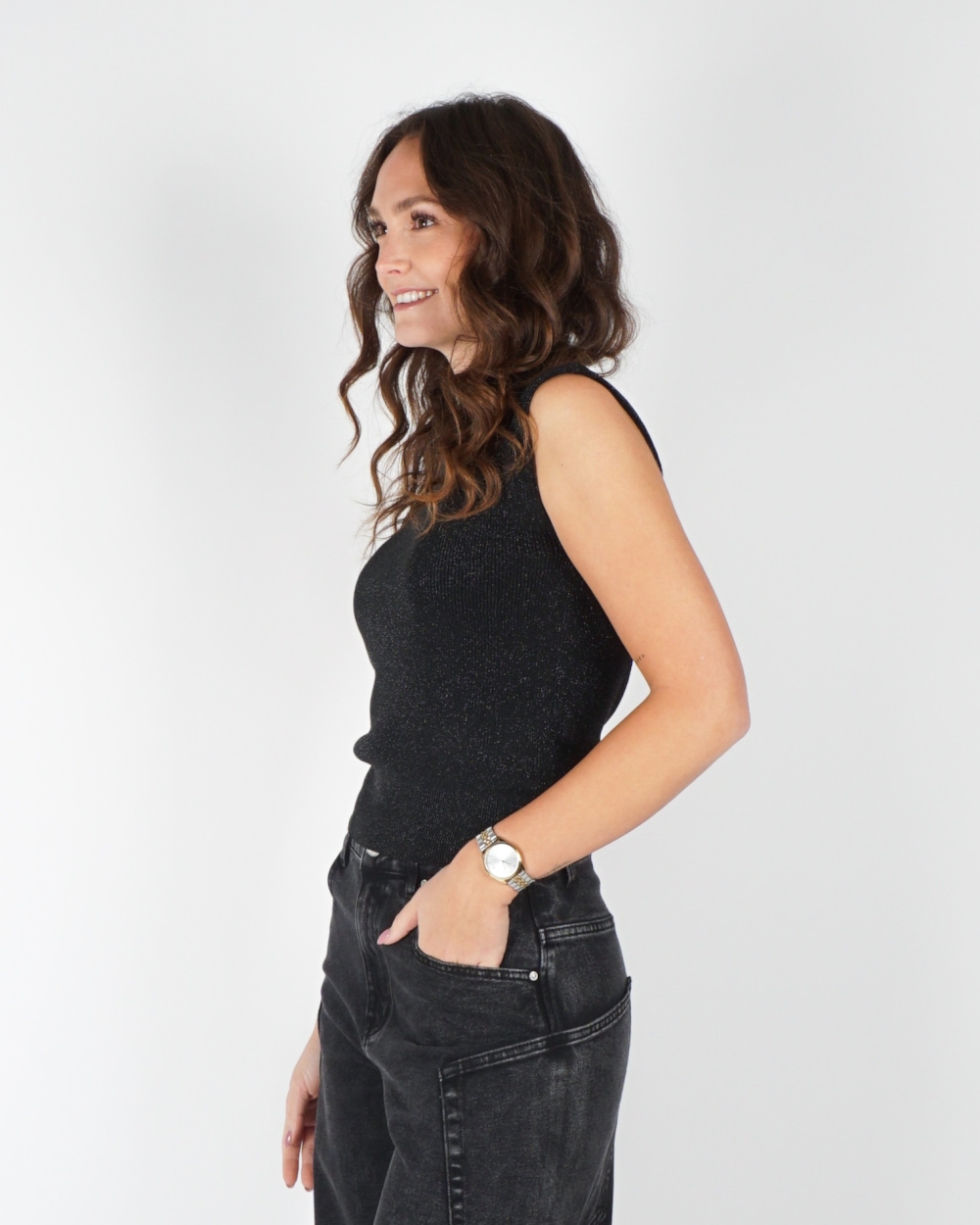 SPENCER TOP LUREX ZWART