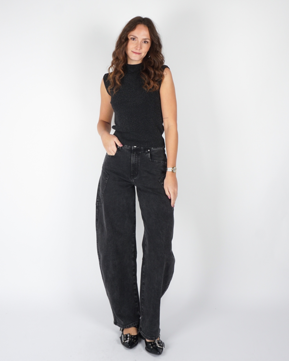 SPENCER TOP LUREX ZWART