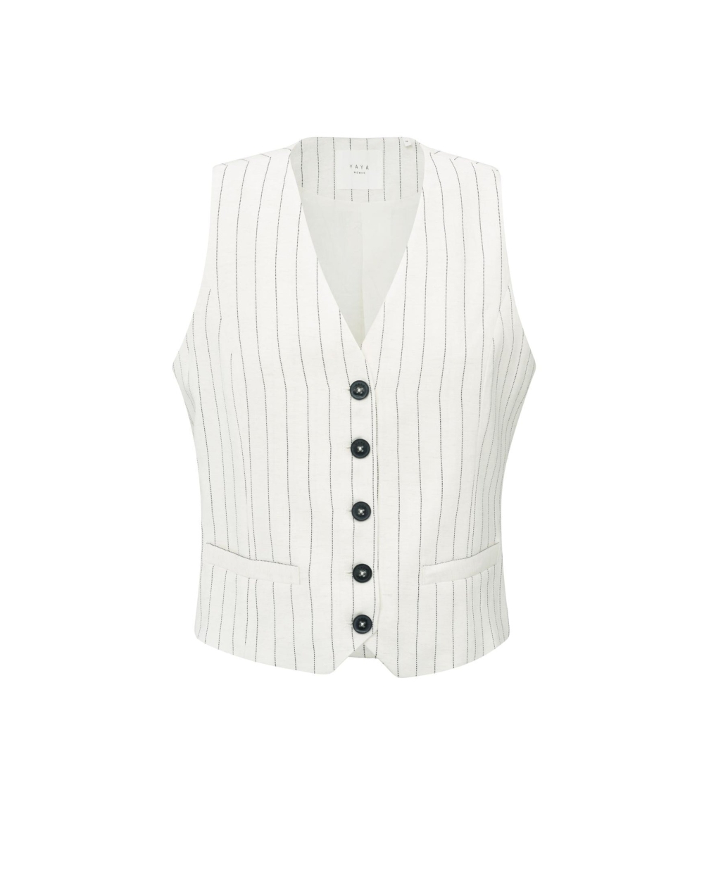 LINNENMIX GILET MET KRIJTSTREEP