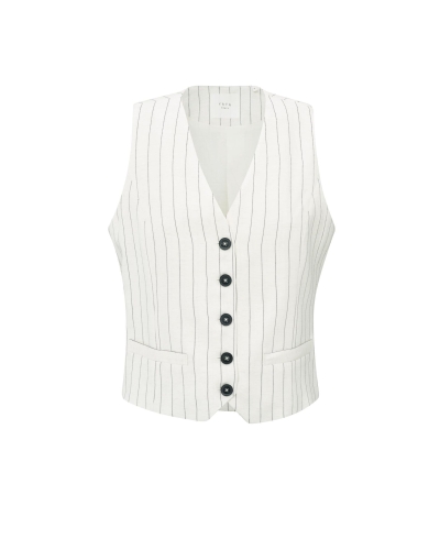 LINNENMIX GILET MET KRIJTSTREEP