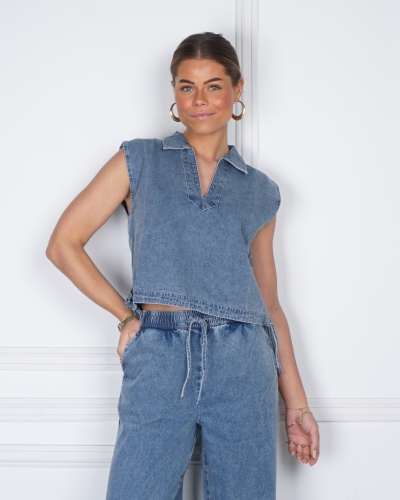 My Jewellery DENIM TOP MET AANTREKKOORD