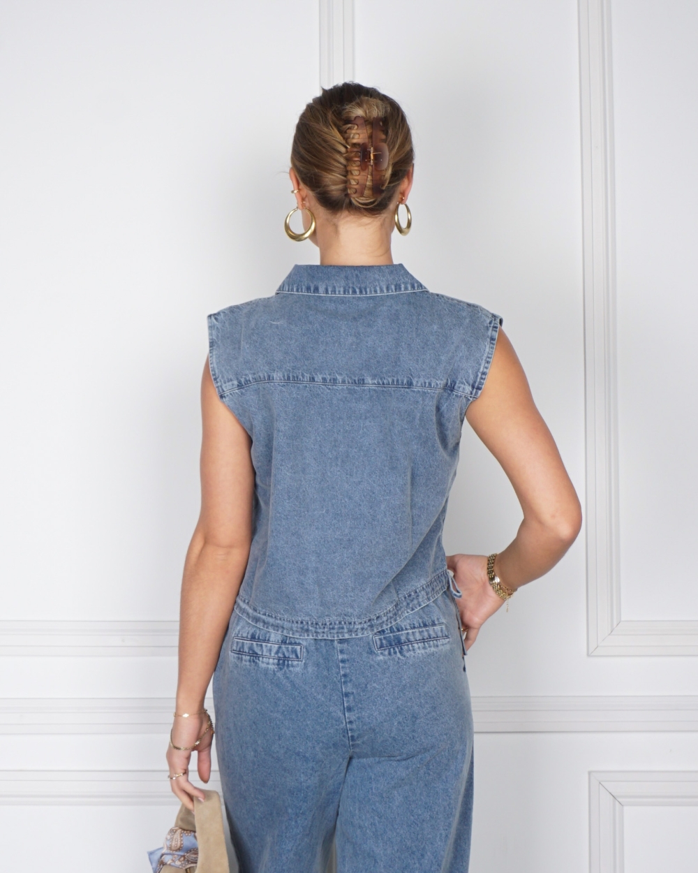 DENIM TOP MET AANTREKKOORD