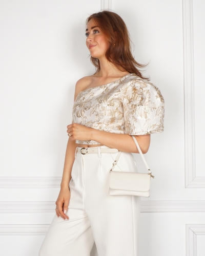 Gossip ONE SHOULDER JACQUARD TOP BEIGE