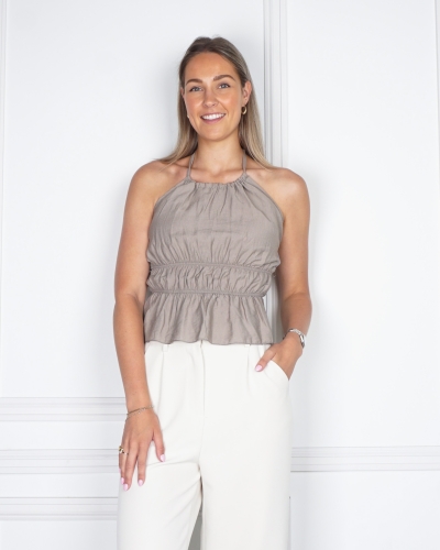 Gossip HALTER TOP RUFFLE TAUPE