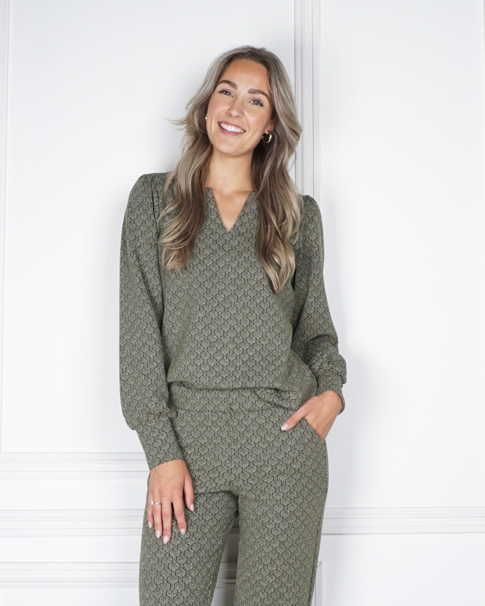 GEISHA BLOUSE MET PRINT GROEN