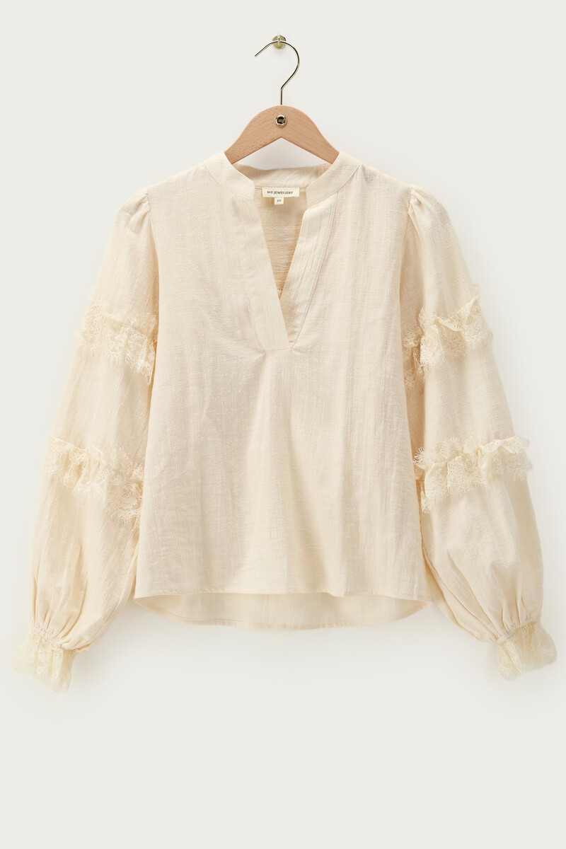 BLOUSE MET KANT DETAILS BEIGE 