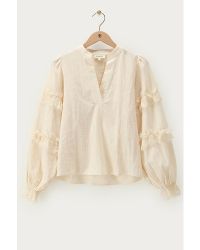 BLOUSE MET KANT DETAILS BEIGE 