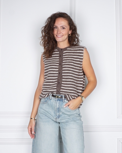 Gossip SPENCER VEST BRUIN GESTREEPT