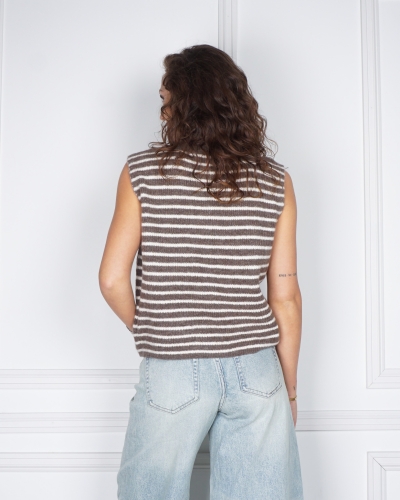 SPENCER VEST BRUIN GESTREEPT