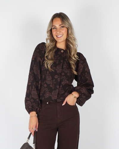 My Jewellery JACQUARD TOP MET LANGE POFMOUWEN BRUIN