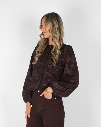 My Jewellery JACQUARD TOP MET LANGE POFMOUWEN BRUIN
