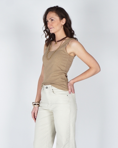 TOP GERIBD MET SIERLIJKE HALS KHAKI