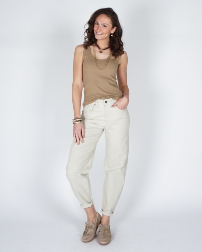 TOP GERIBD MET SIERLIJKE HALS KHAKI