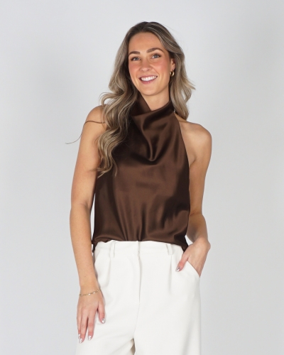 Gossip SATIJNEN HALTER TOP BRUIN
