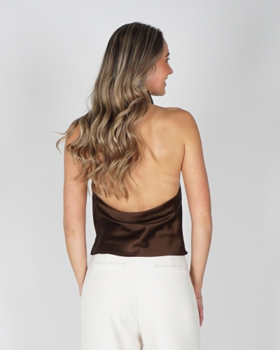 SATIJNEN HALTER TOP BRUIN