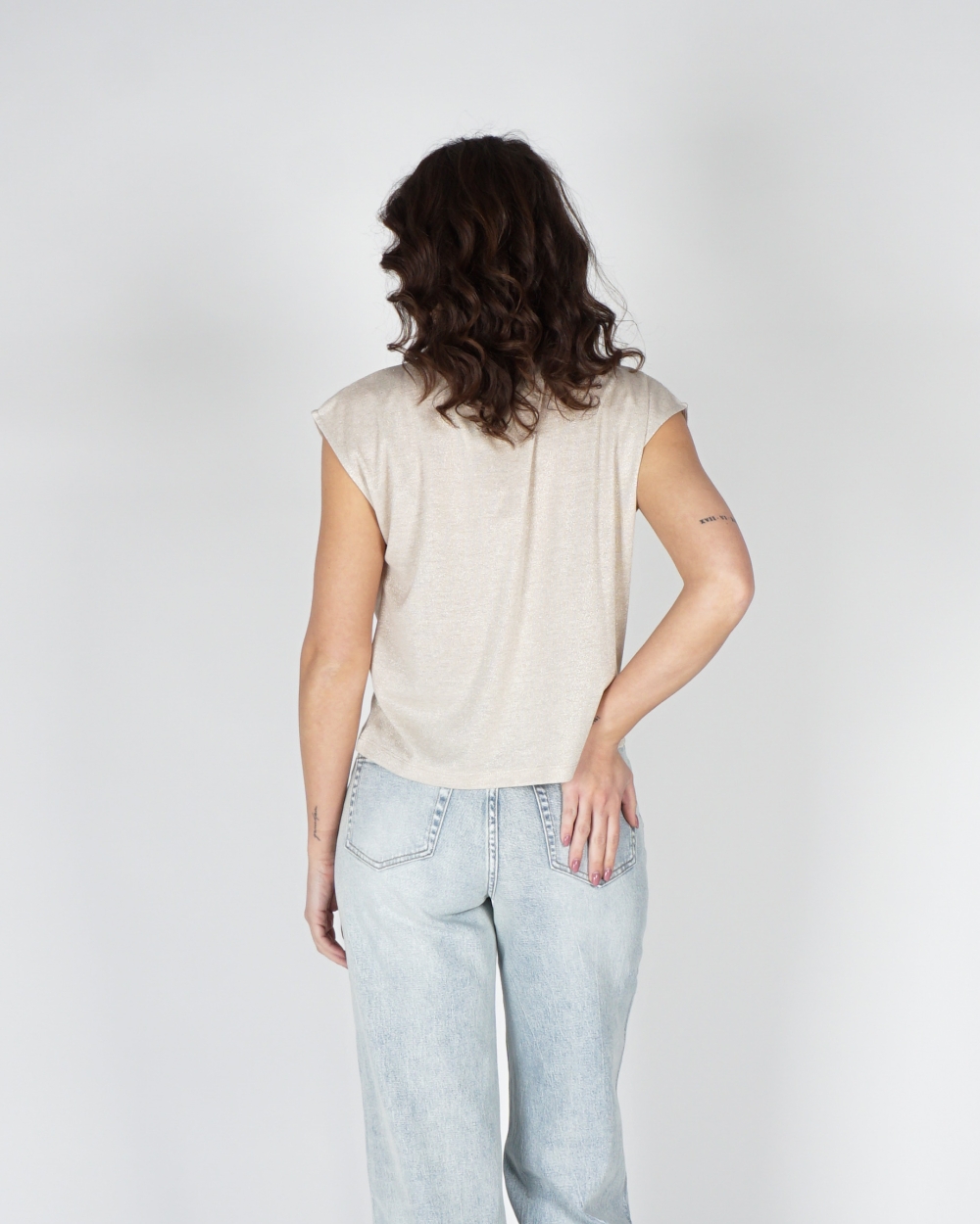 KORTE MOUWEN TOP LUREX BEIGE