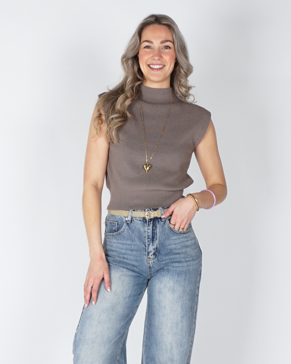 SPENCER TOP DONKER TAUPE