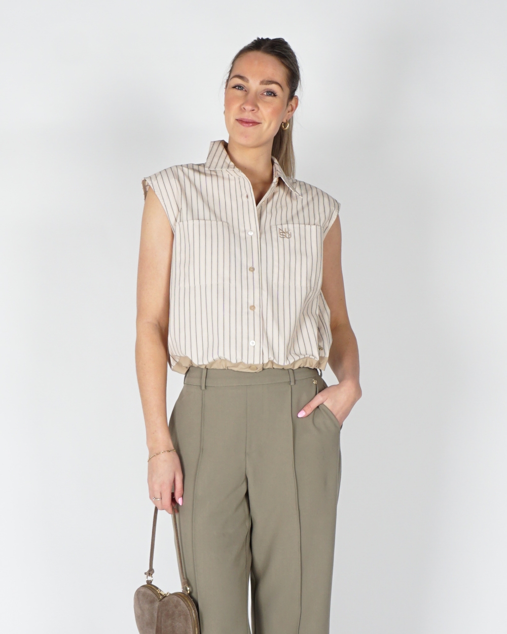 GESTREEPTE BLOUSE TOP ABBY BEIGE