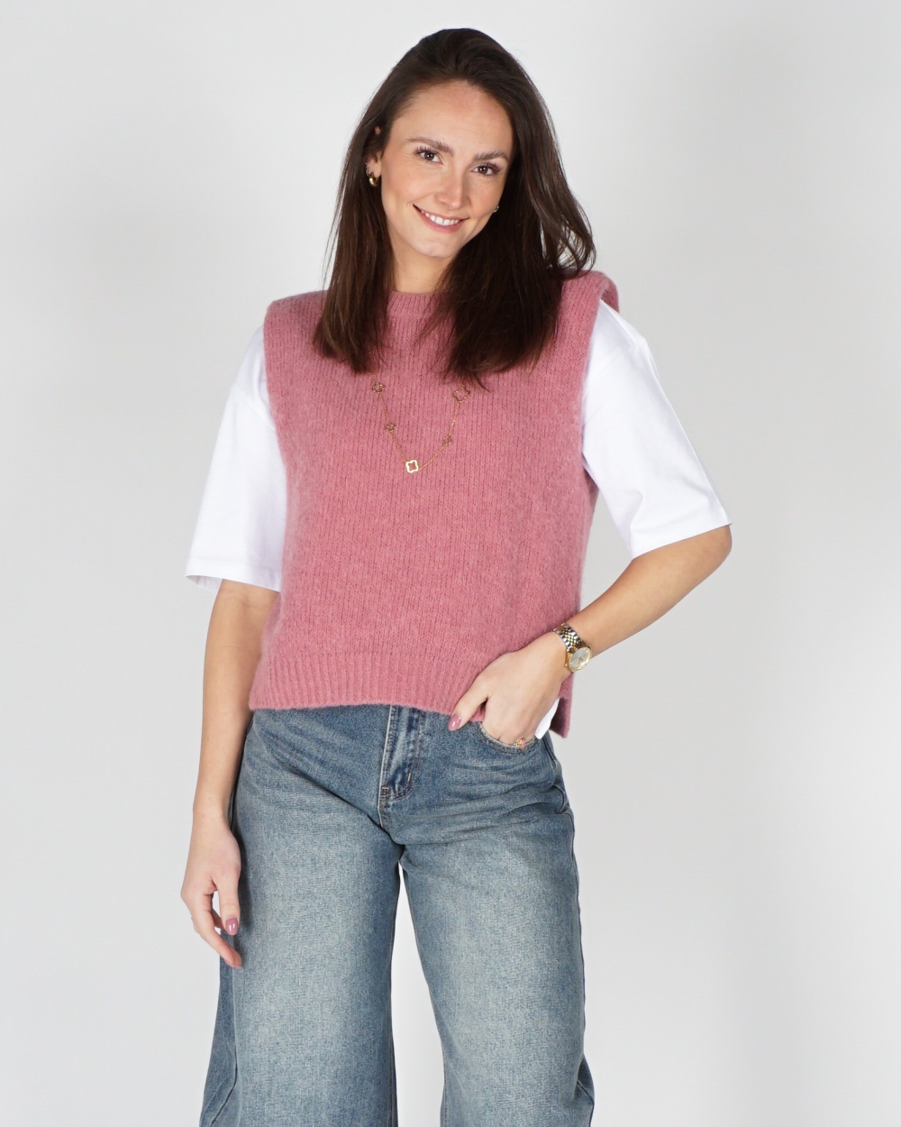 GEBREIDE SPENCER TOP ROZE