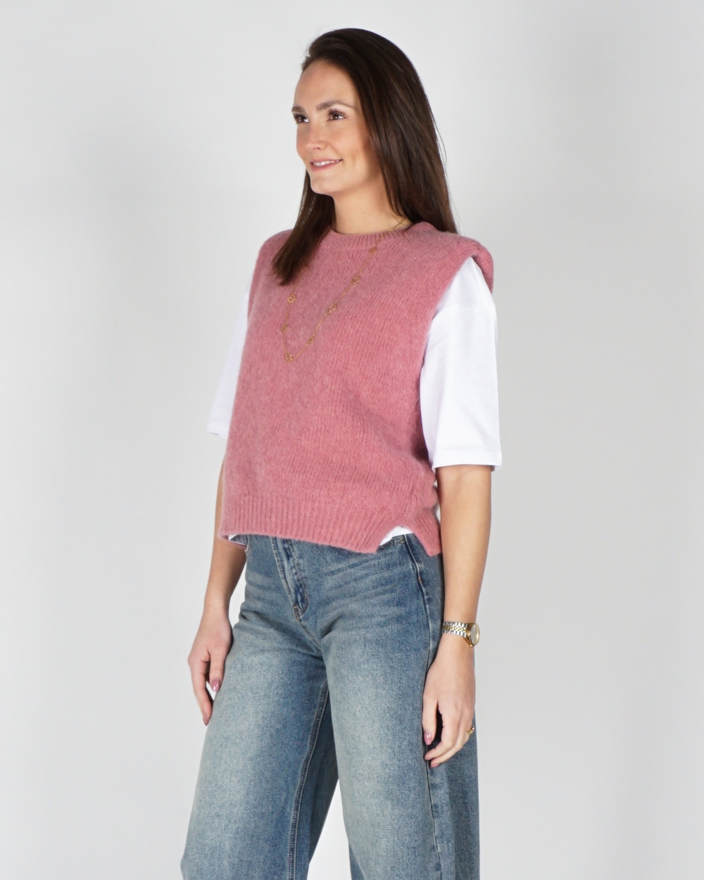 GEBREIDE SPENCER TOP ROZE