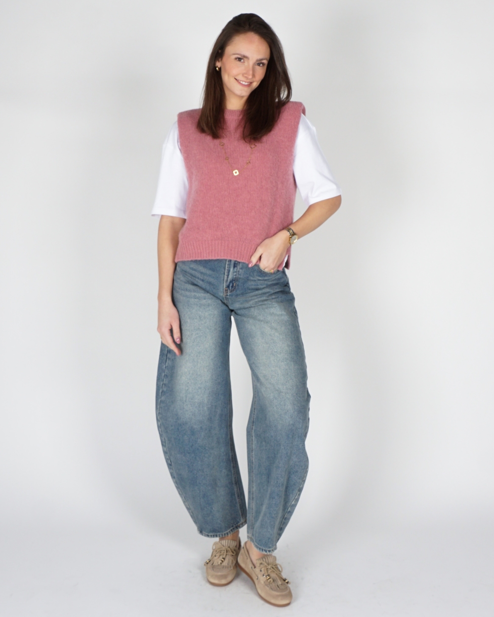GEBREIDE SPENCER TOP ROZE