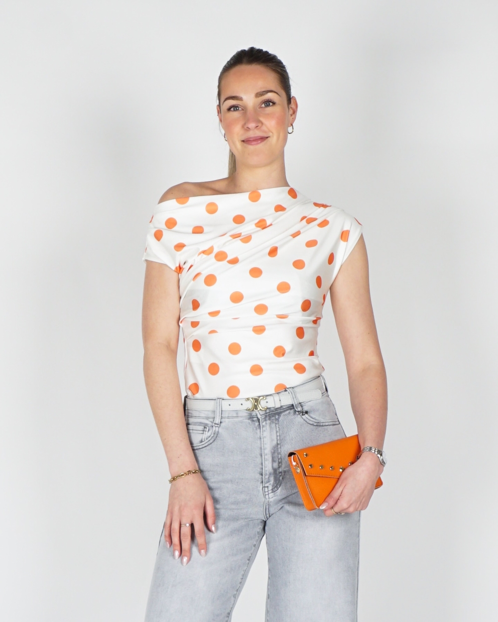 POLKADOT TOP WIT/ORANJE